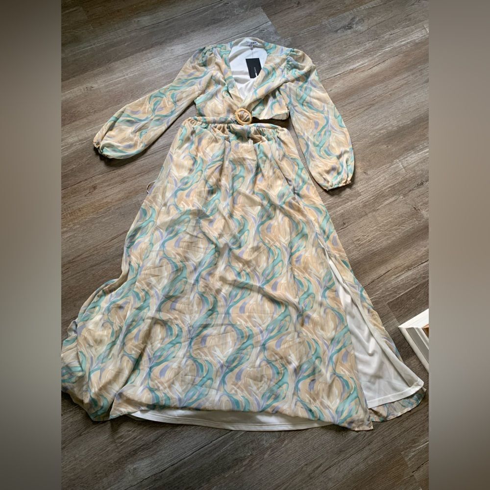 NWT Fashion Nova Eternal Beauty Maxi Dress Boho Blue Green Purple Taupe Size L - Picture 6 of 15